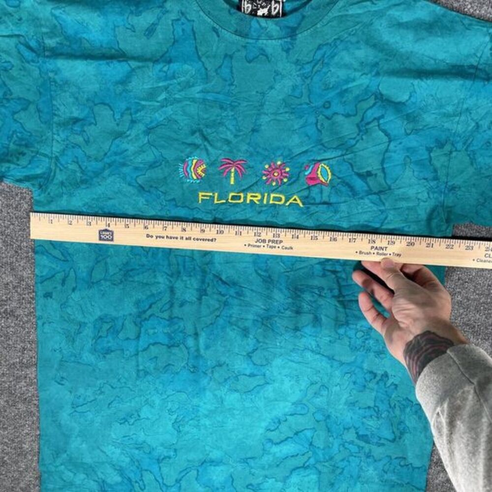 Florida Vintage 80s 90s Y2K T Shirt Short Sleeve Mens S/M Tie Dye Blue - Picture 5 of 7